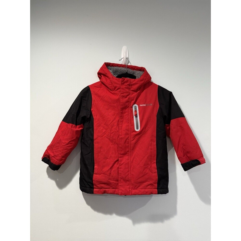 Swiss Tech Kids Double Zipper Jacket XS 4-5 Fleece Lined Pockets Hooded Ski Snow